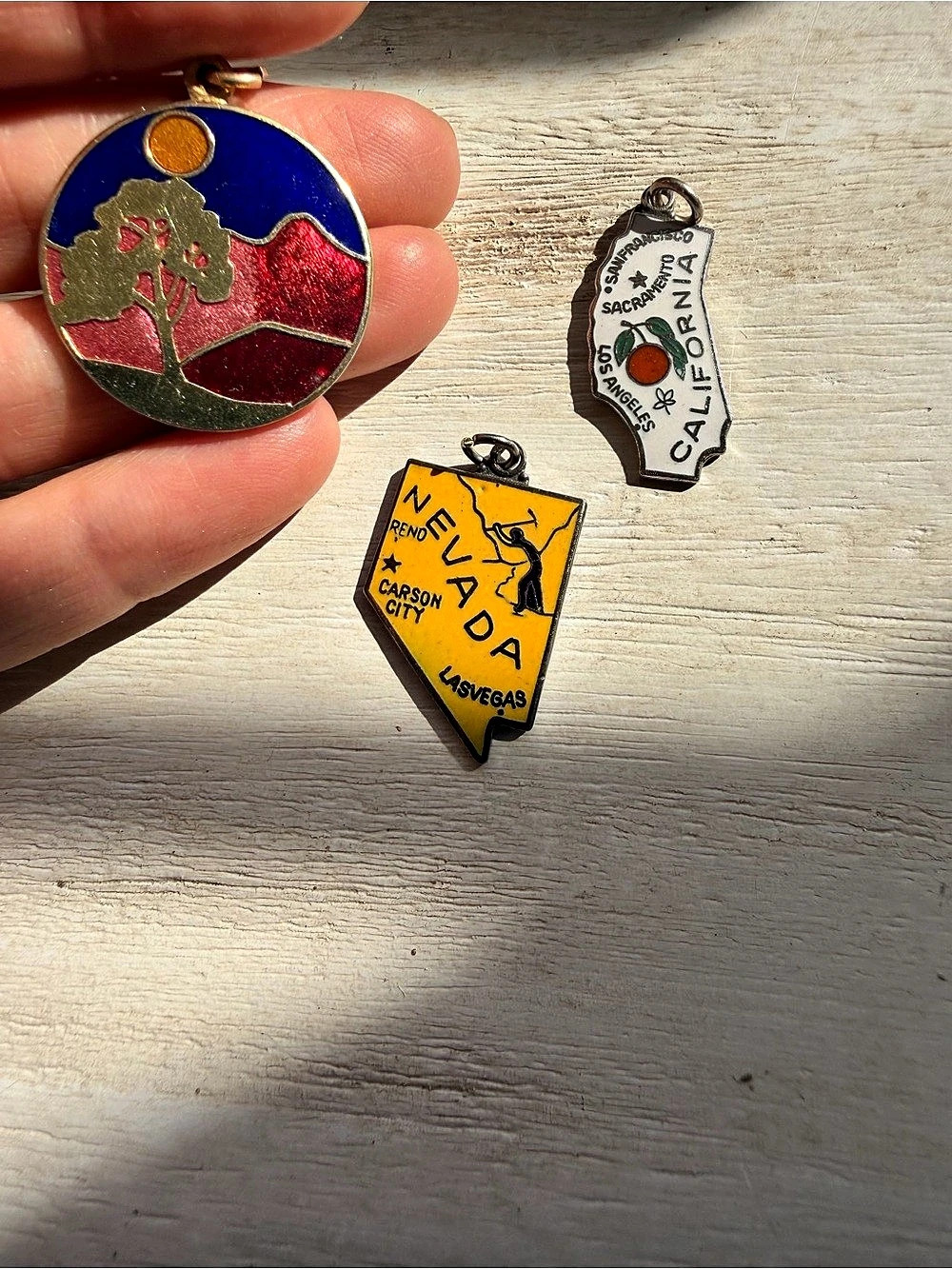 Vintage enameled Travel/ landscape Souvenir Charm Set Yellow & Multicolor